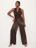 Mint Velvet Satin Wide Leg Trousers, Brown