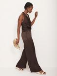 Mint Velvet Satin Wide Leg Trousers, Brown