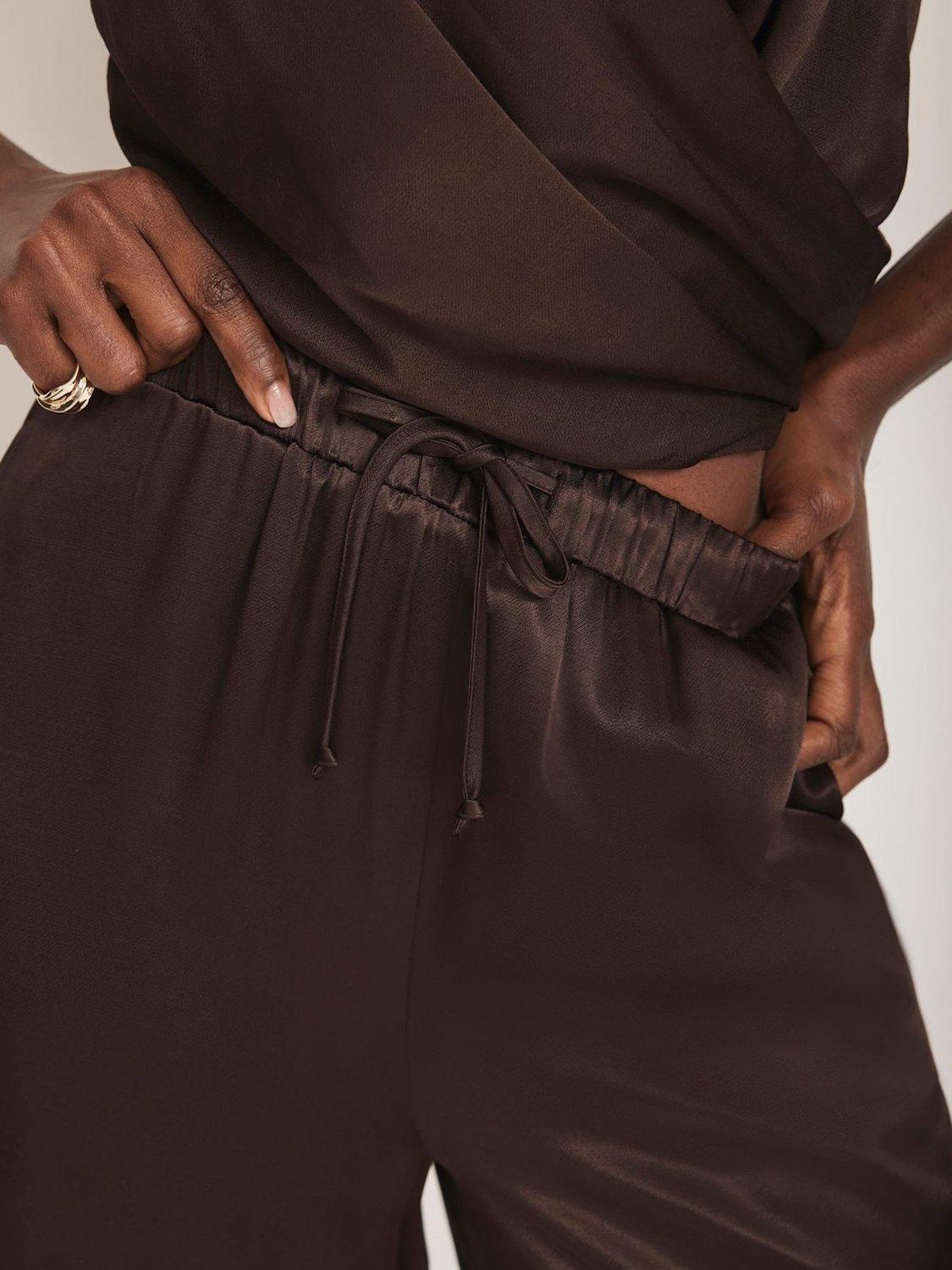 Product image 3 of 8, which shows Mint Velvet Satin Wide Leg Trousers, Brown, L