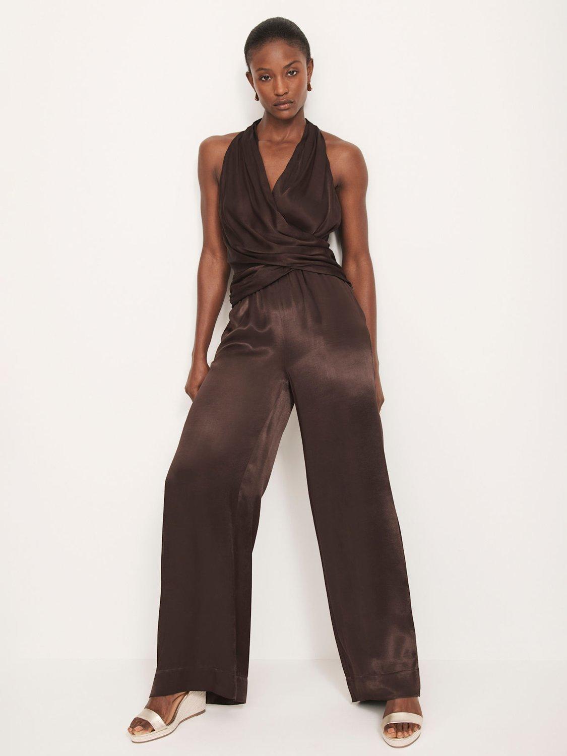 Product image 4 of 8, which shows Mint Velvet Satin Wide Leg Trousers, Brown, L