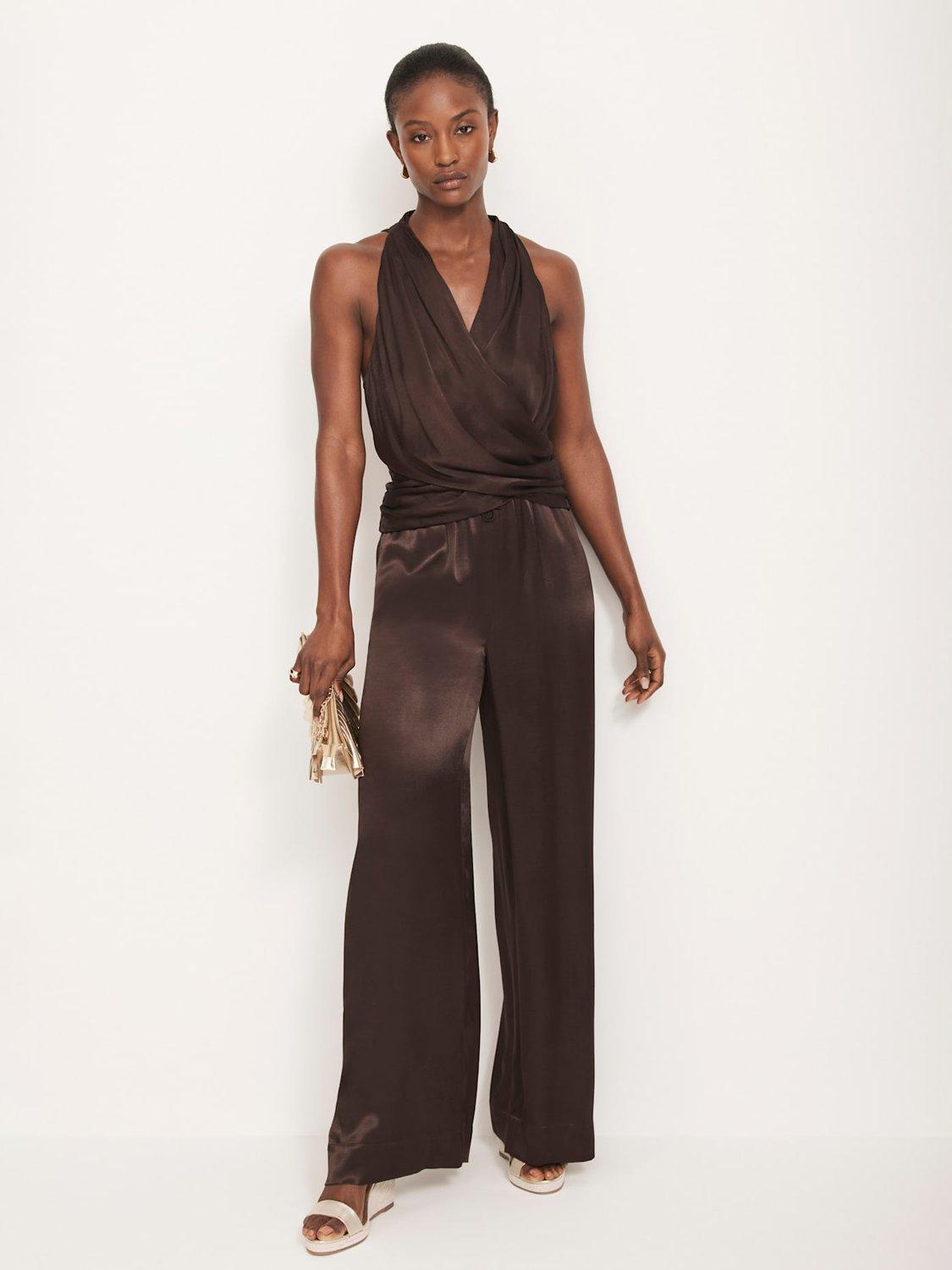 Product image 5 of 8, which shows Mint Velvet Satin Wide Leg Trousers, Brown, L