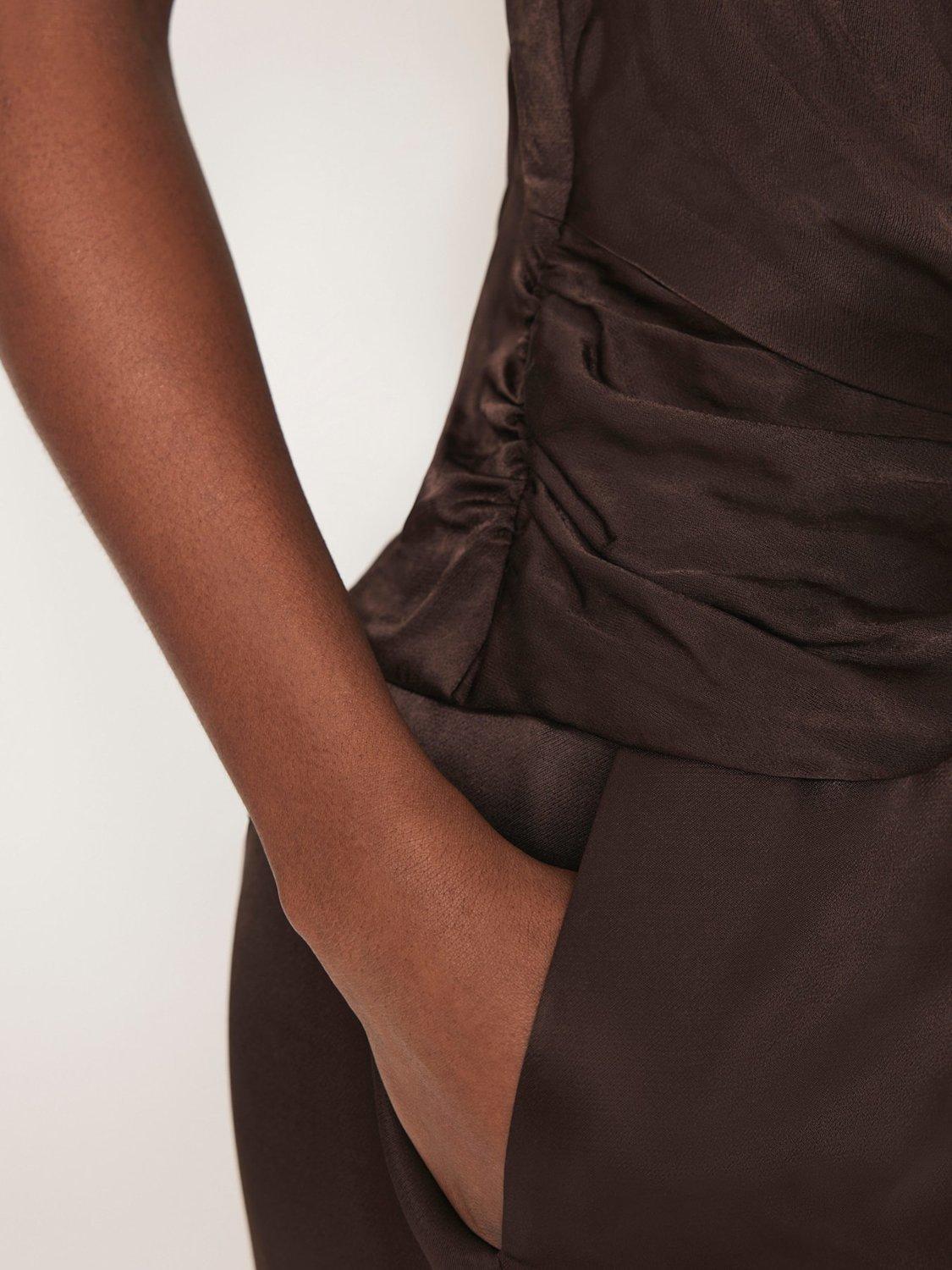 Product image 6 of 8, which shows Mint Velvet Satin Wide Leg Trousers, Brown, L