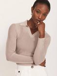 Mint Velvet Ribbed Embellished Collar Top, Natural Multi