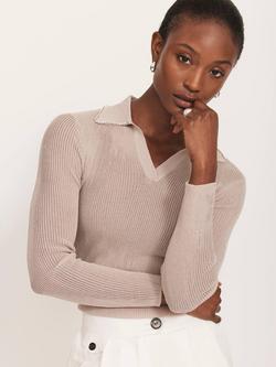 Mint Velvet Ribbed Embellished Collar Top, Natural Multi - view 2, Natural Multi