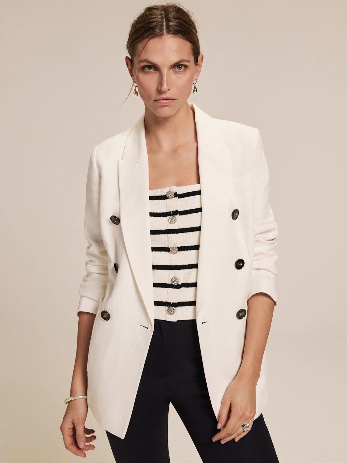 Product image 3 of 6, which shows Mint Velvet Stripe Knit Top, White Ivory, L