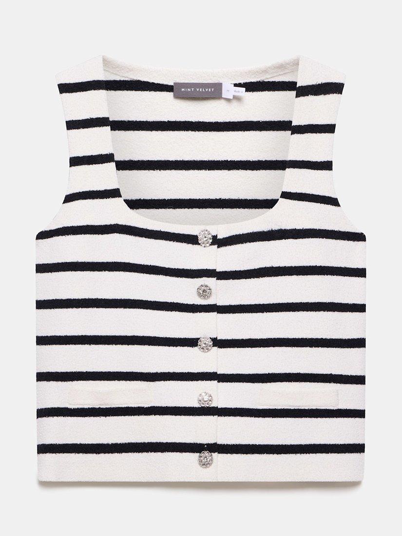 Product image 5 of 6, which shows Mint Velvet Stripe Knit Top, White Ivory, L