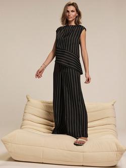 Mint Velvet Pinstripe Wide Leg Trousers, Black Black