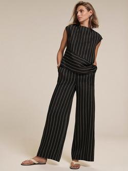 Mint Velvet Pinstripe Wide Leg Trousers - view 2, Black Black