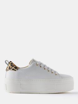 Mint Velvet Belle Leather Platform Leopard Trainers, White, White