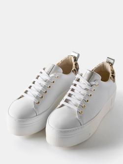 Mint Velvet Belle Leather Platform Leopard Trainers, White - view 2, White