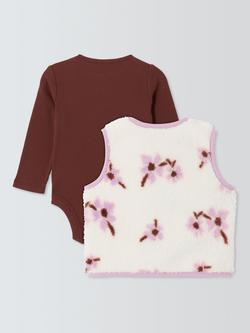 John Lewis Baby Floral Borg Gilet & Ribbed Long Sleeve Bodysuit Set, Multi - view 2, Multi