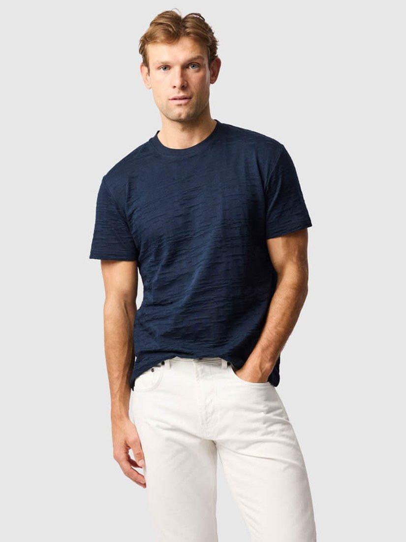 Product image 1 of 6, which shows Rodd & Gunn Leith Valley Cotton Slim Fit Abstract T-Shirt, Navy, XS