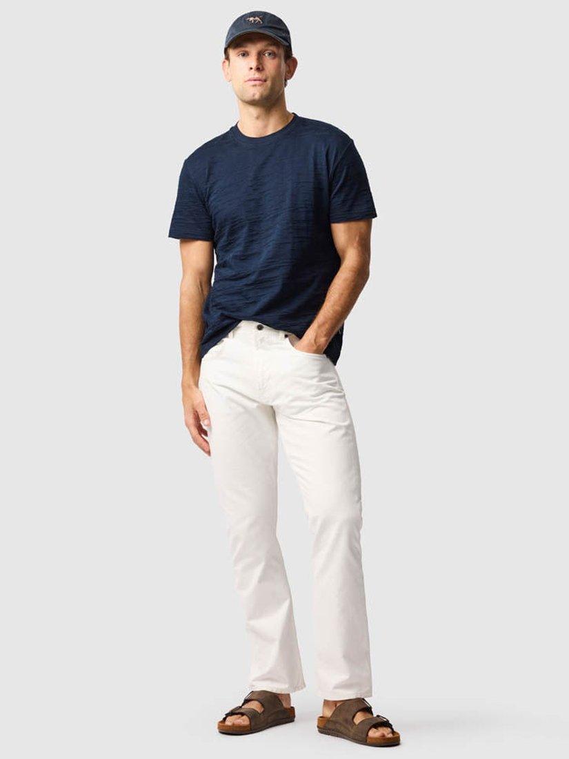Product image 2 of 6, which shows Rodd & Gunn Leith Valley Cotton Slim Fit Abstract T-Shirt, Navy, XS