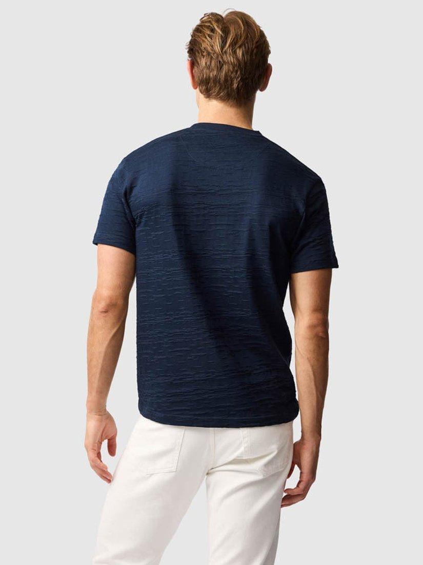 Product image 3 of 6, which shows Rodd & Gunn Leith Valley Cotton Slim Fit Abstract T-Shirt, Navy, XS
