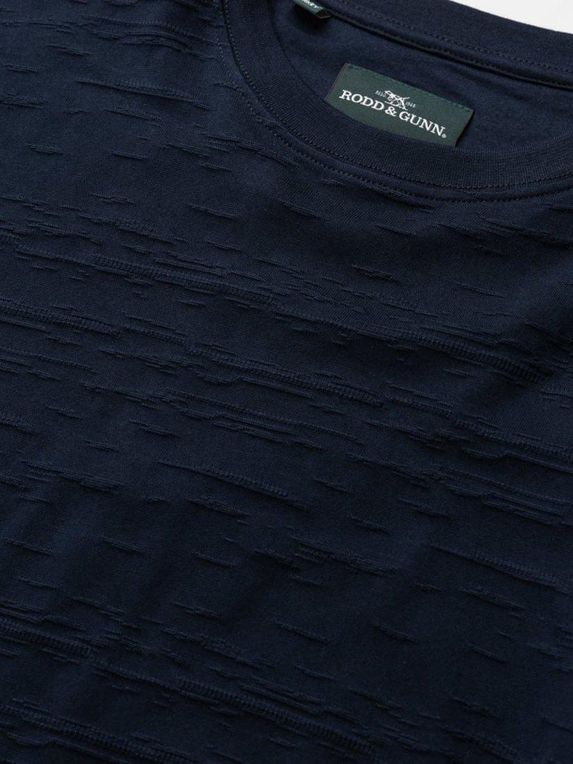 Product image 5 of 6, which shows Rodd & Gunn Leith Valley Cotton Slim Fit Abstract T-Shirt, Navy, XS