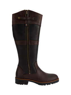 Dubarry Roundstone Leather Knee High Boots, Black/Brown, Black/Brown