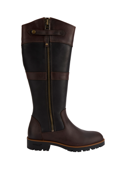 Dubarry Roundstone Leather Knee High Boots, Black/Brown, Black/Brown