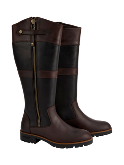 Dubarry Roundstone Leather Knee High Boots, Black/Brown - view 2, Black/Brown