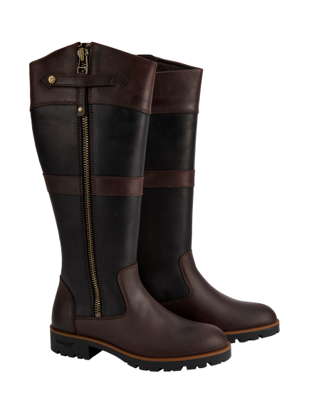Dubarry Roundstone Leather Knee High Boots, Black/Brown - view 2, Black/Brown