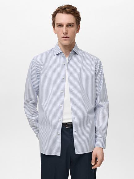 Mango Donosti Cotton Regular Fit Stripe Shirt, Blue/White