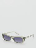 Mango Musie Women's Rectangular Sunglasses, Green
