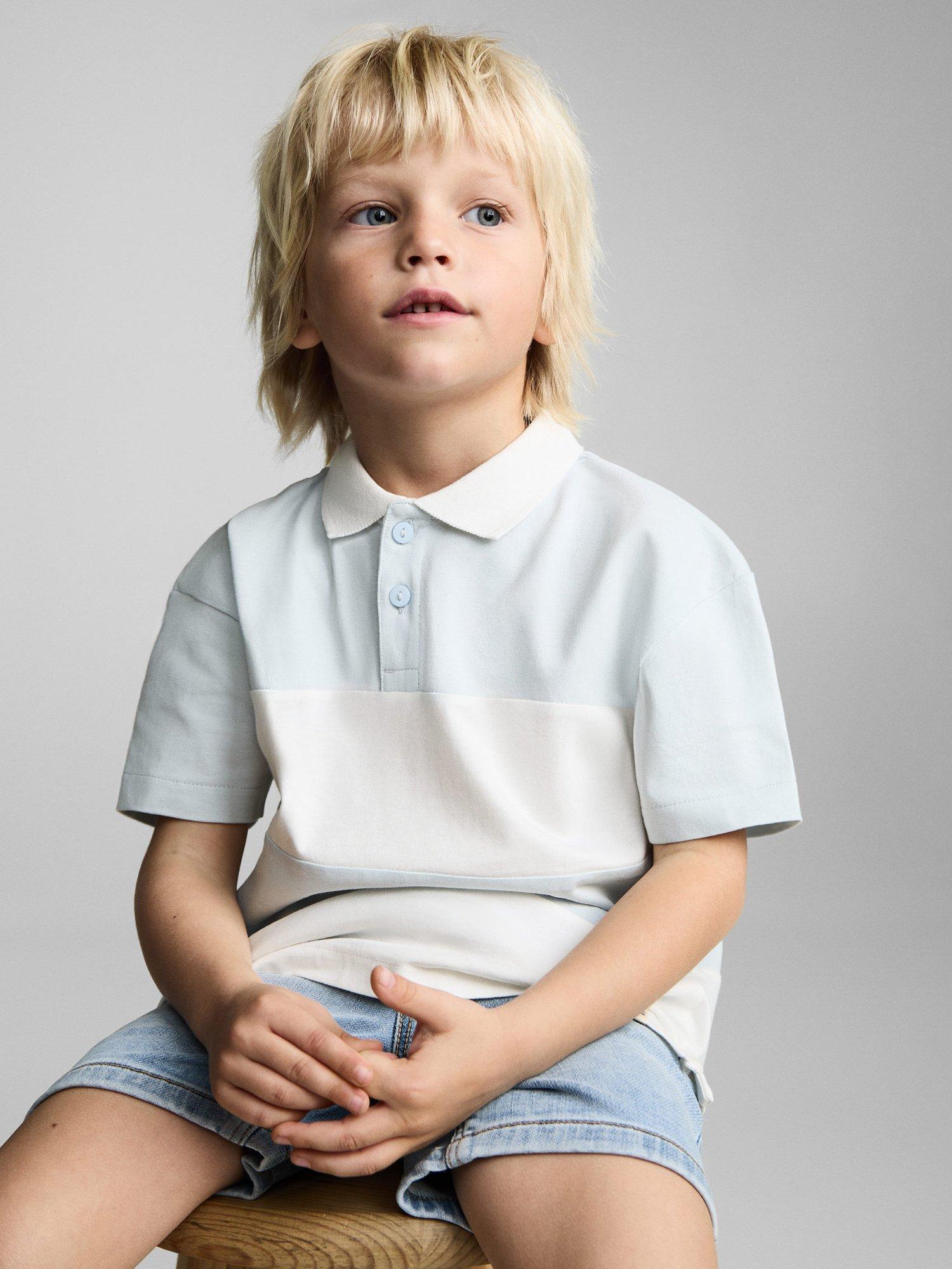 Product image 1 of 7, which shows Mango Kids' Peter Stripe Polo Shirt, Pastel Blue, 5-6 years