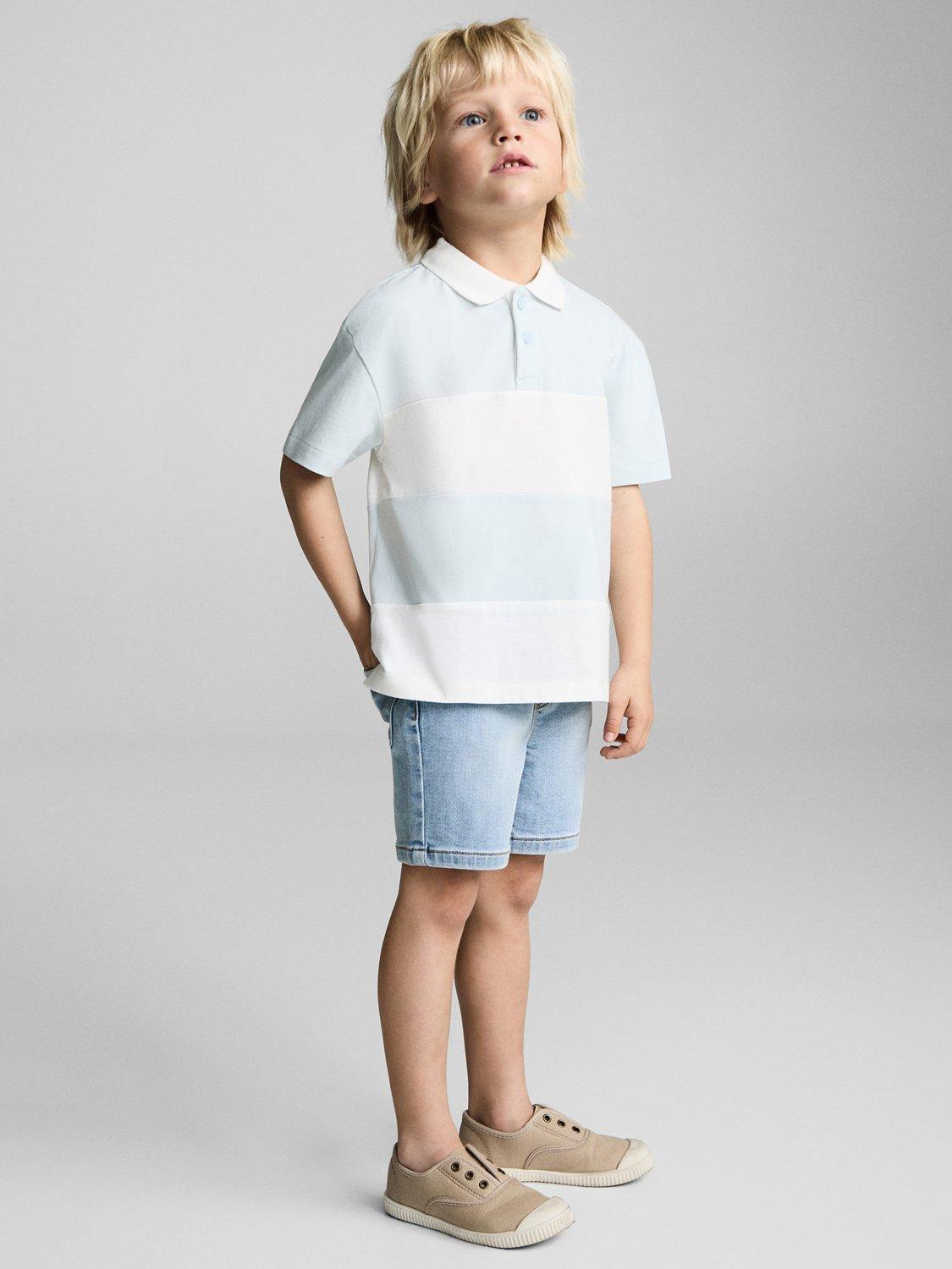 Product image 2 of 7, which shows Mango Kids' Peter Stripe Polo Shirt, Pastel Blue, 5-6 years