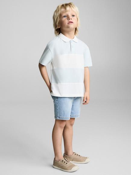 Mango Kids' Peter Stripe Polo Shirt, Pastel Blue - view 2, Pastel Blue