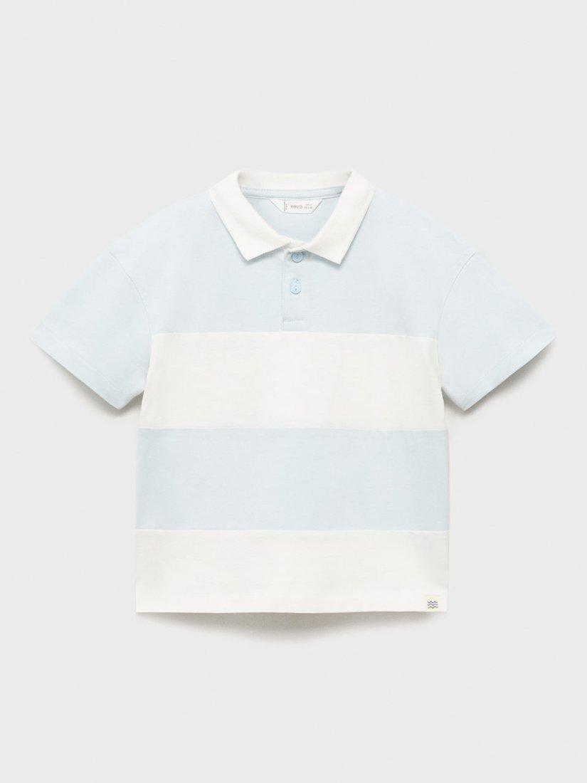 Product image 3 of 7, which shows Mango Kids' Peter Stripe Polo Shirt, Pastel Blue, 5-6 years