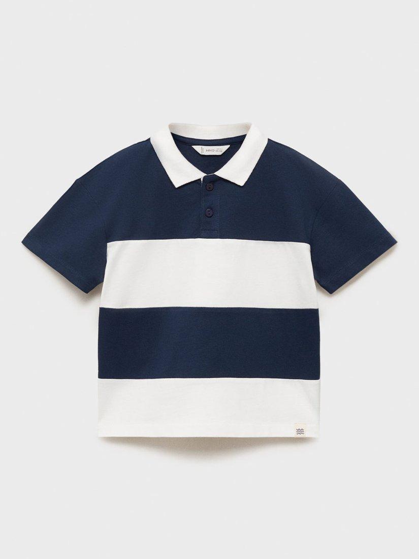 Product image 1 of 4, which shows Mango Kids' Peter Striped Polo Shirt, Navy, 18-24 months