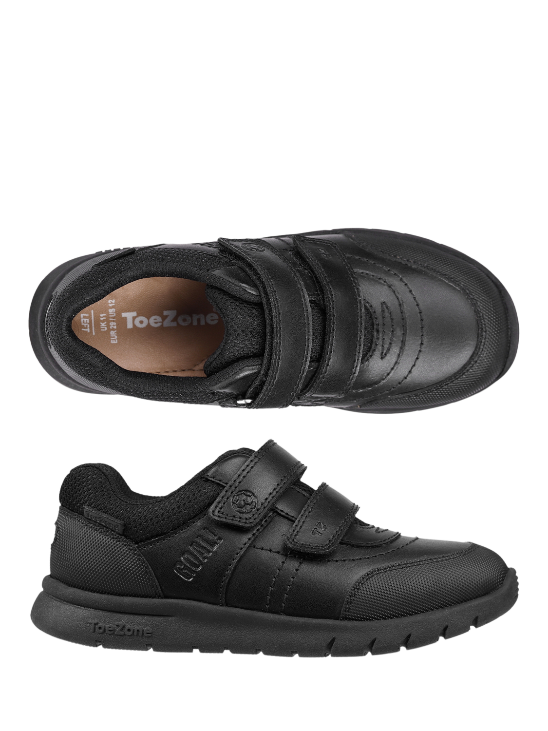 Product image 5 of 8, which shows ToeZone Kids' Strike Leather Football School Shoes, Black Black, 8 Jnr