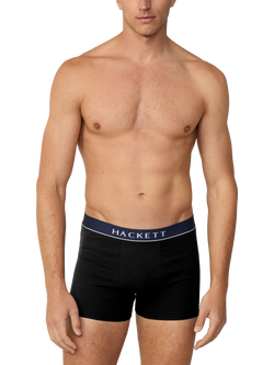 Hackett London Stretch Cotton Logo Waistband Trunks, Pack of 3, Black, Black