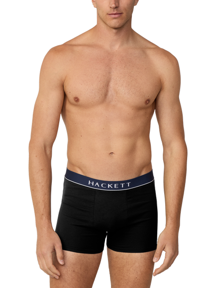 Hackett London Stretch Cotton Logo Waistband Trunks, Pack of 3, Black, Black