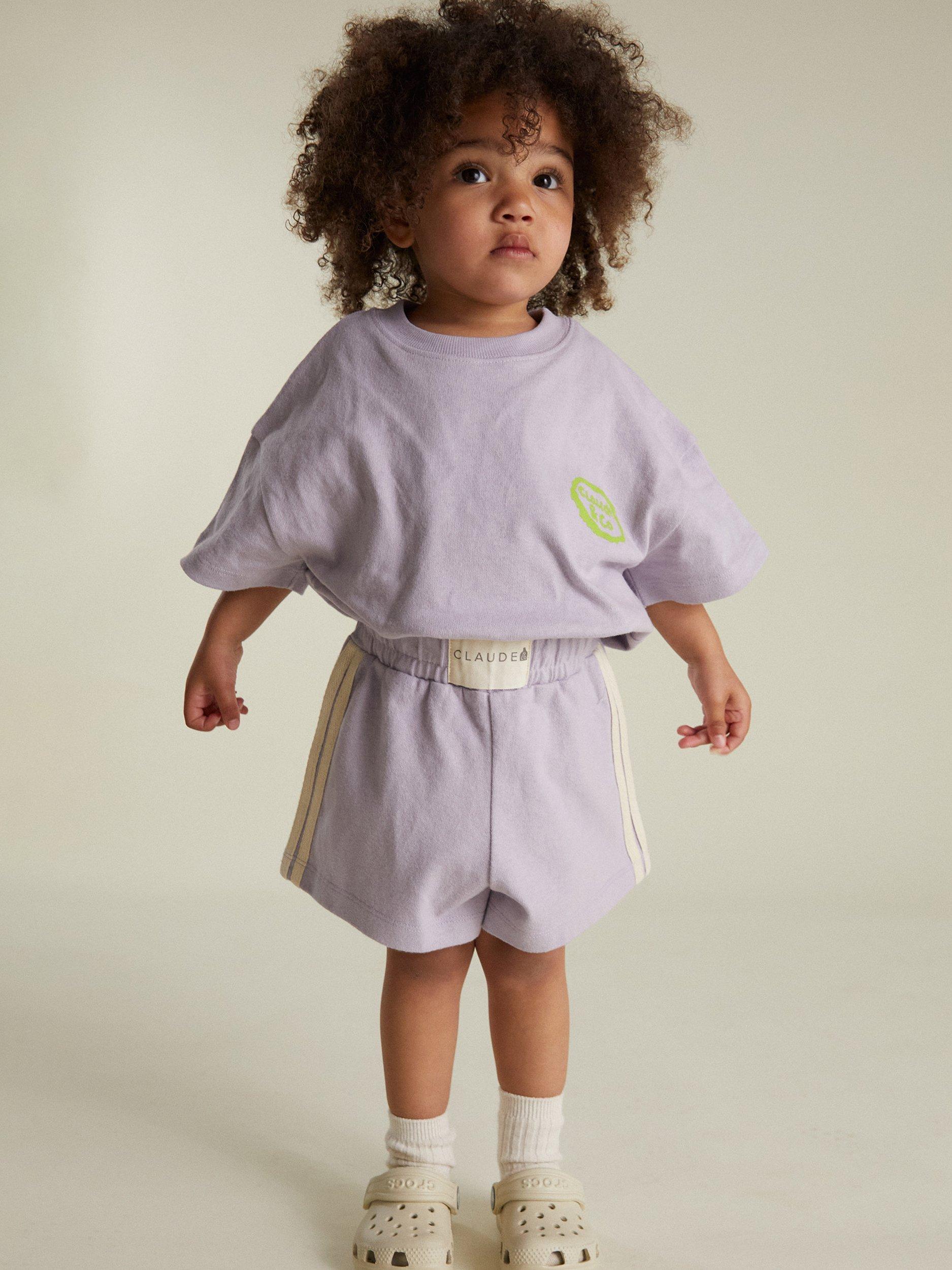 Product image 1 of 5, which shows Claude & Co Kids' Emmi Cotton Striped Shorts, Lilac, 6-12 months