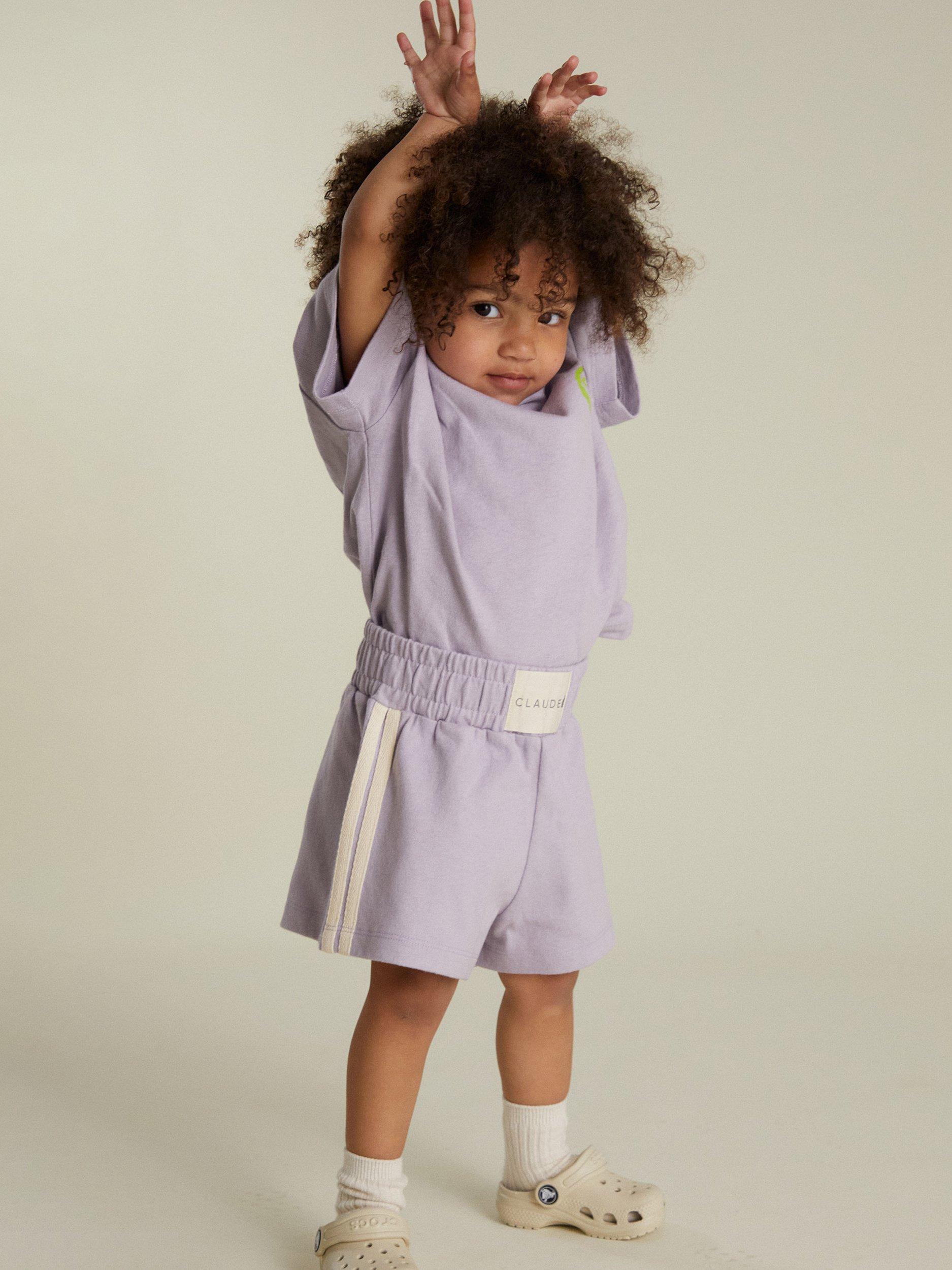 Product image 3 of 5, which shows Claude & Co Kids' Emmi Cotton Striped Shorts, Lilac, 6-12 months