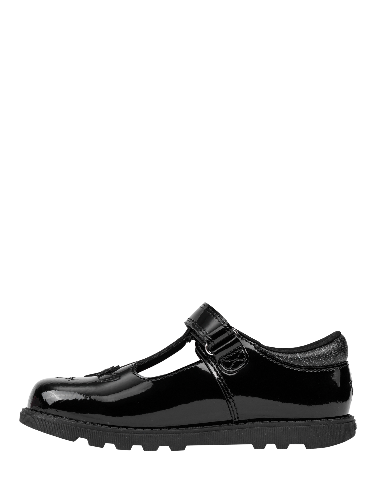 Product image 9 of 10, which shows ToeZone Lilo Patent Leather Rip Tape Unicorn School Shoes, Black, 6 Jnr