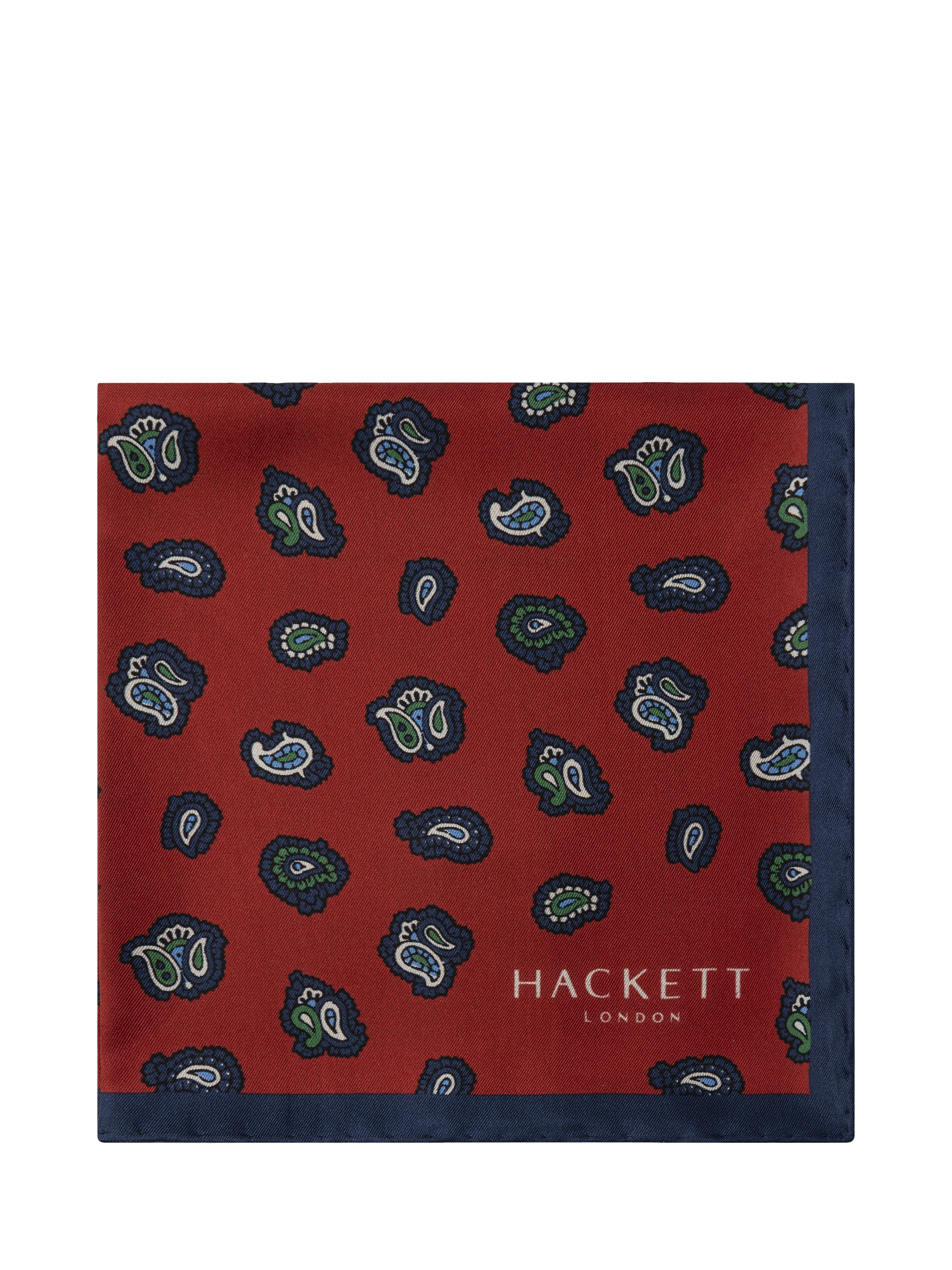Product image 1 of 4, which shows Hackett London Silk Paisley Pocket Square, Red