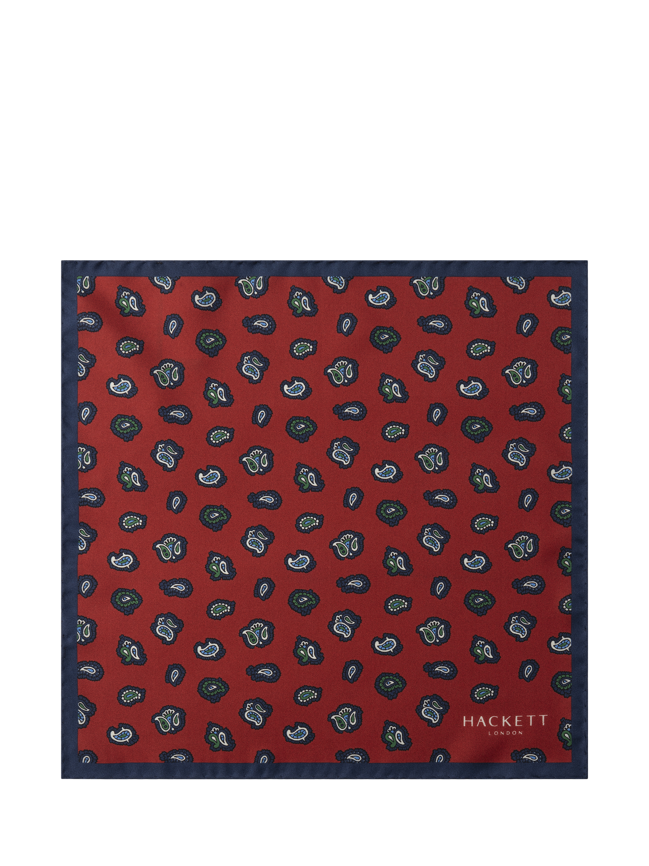 Product image 2 of 4, which shows Hackett London Silk Paisley Pocket Square, Red