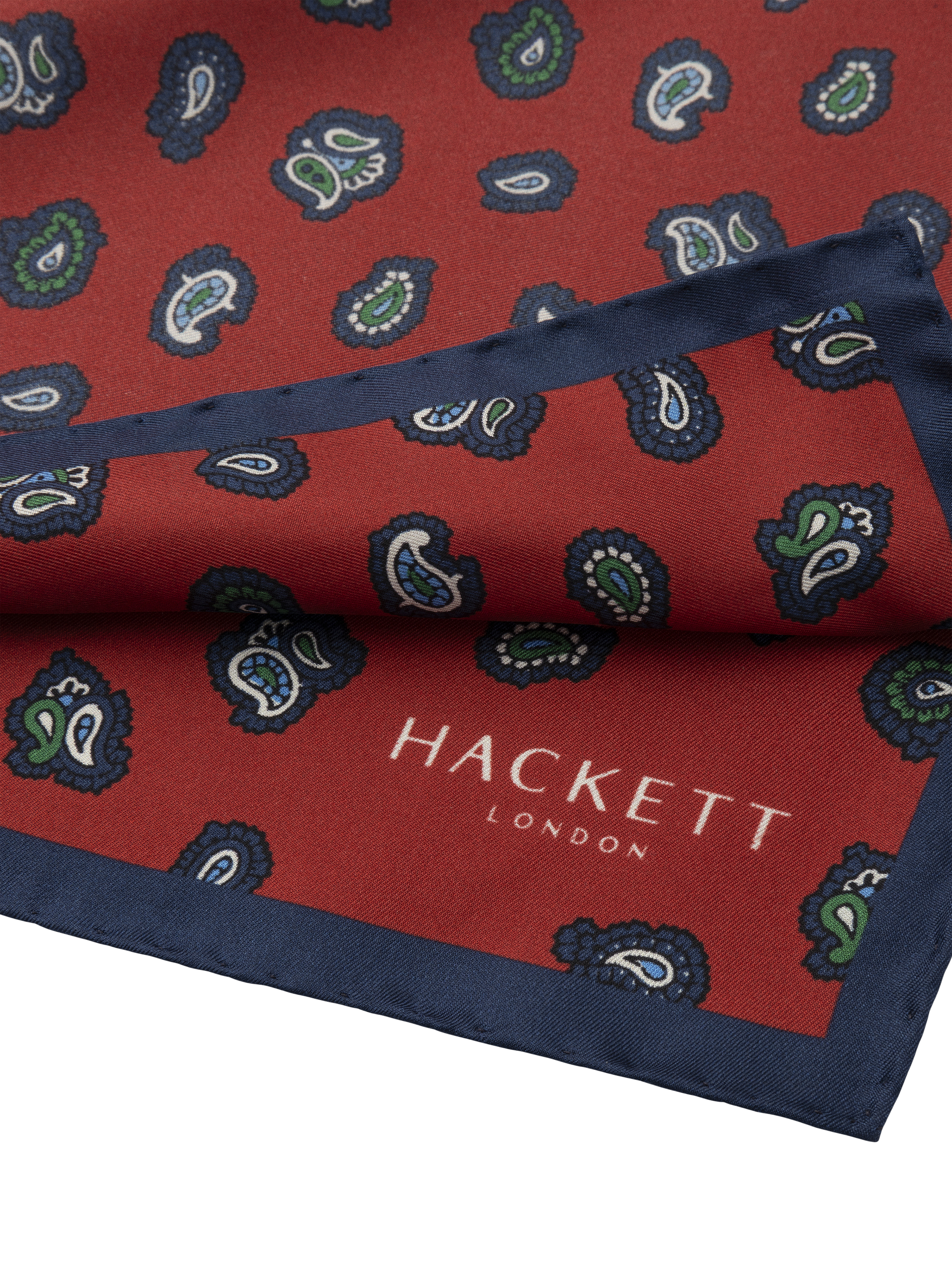 Product image 3 of 4, which shows Hackett London Silk Paisley Pocket Square, Red