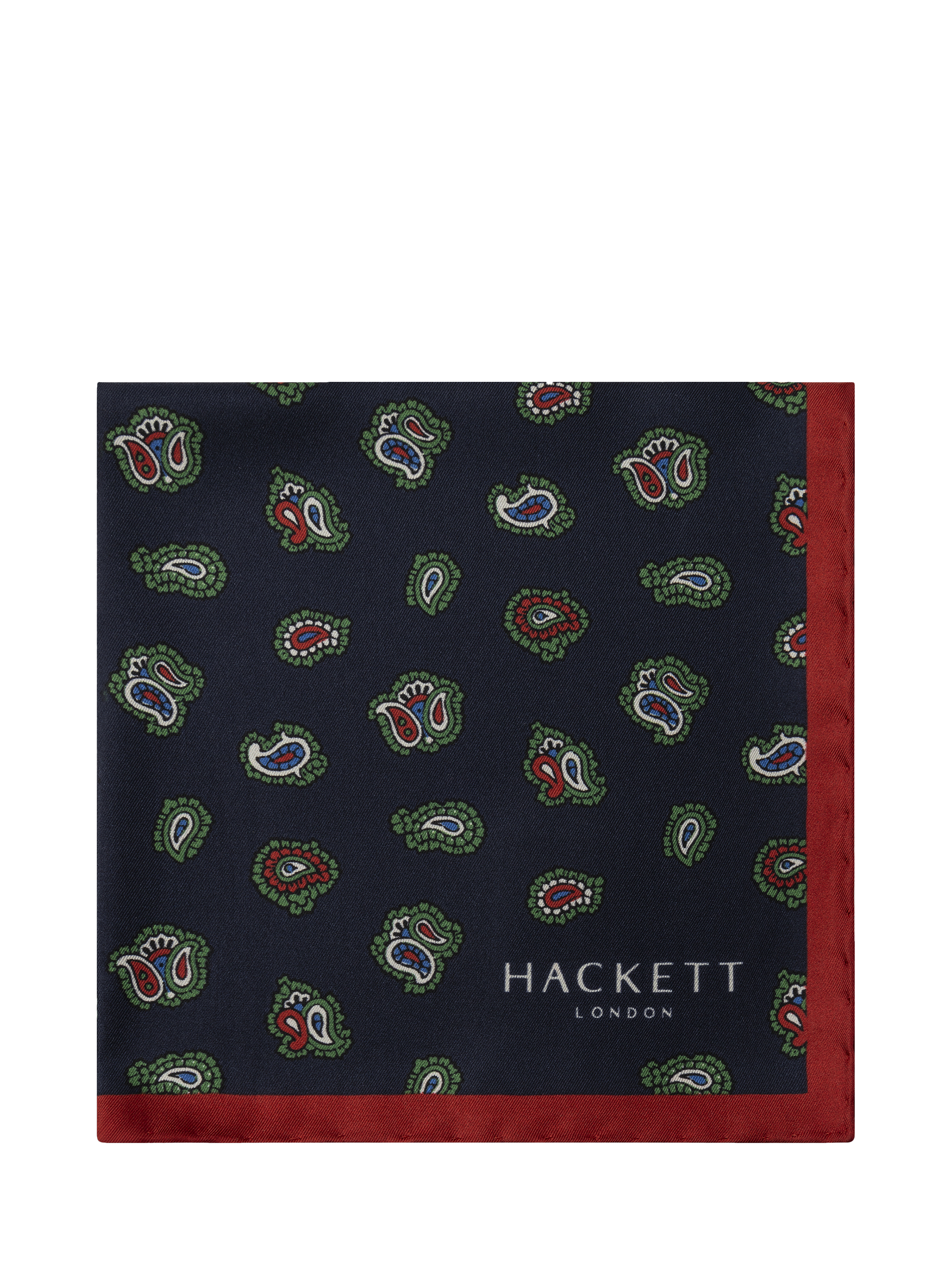 Product image 1 of 4, which shows Hackett London Paisley Print Pocket Square, Navy