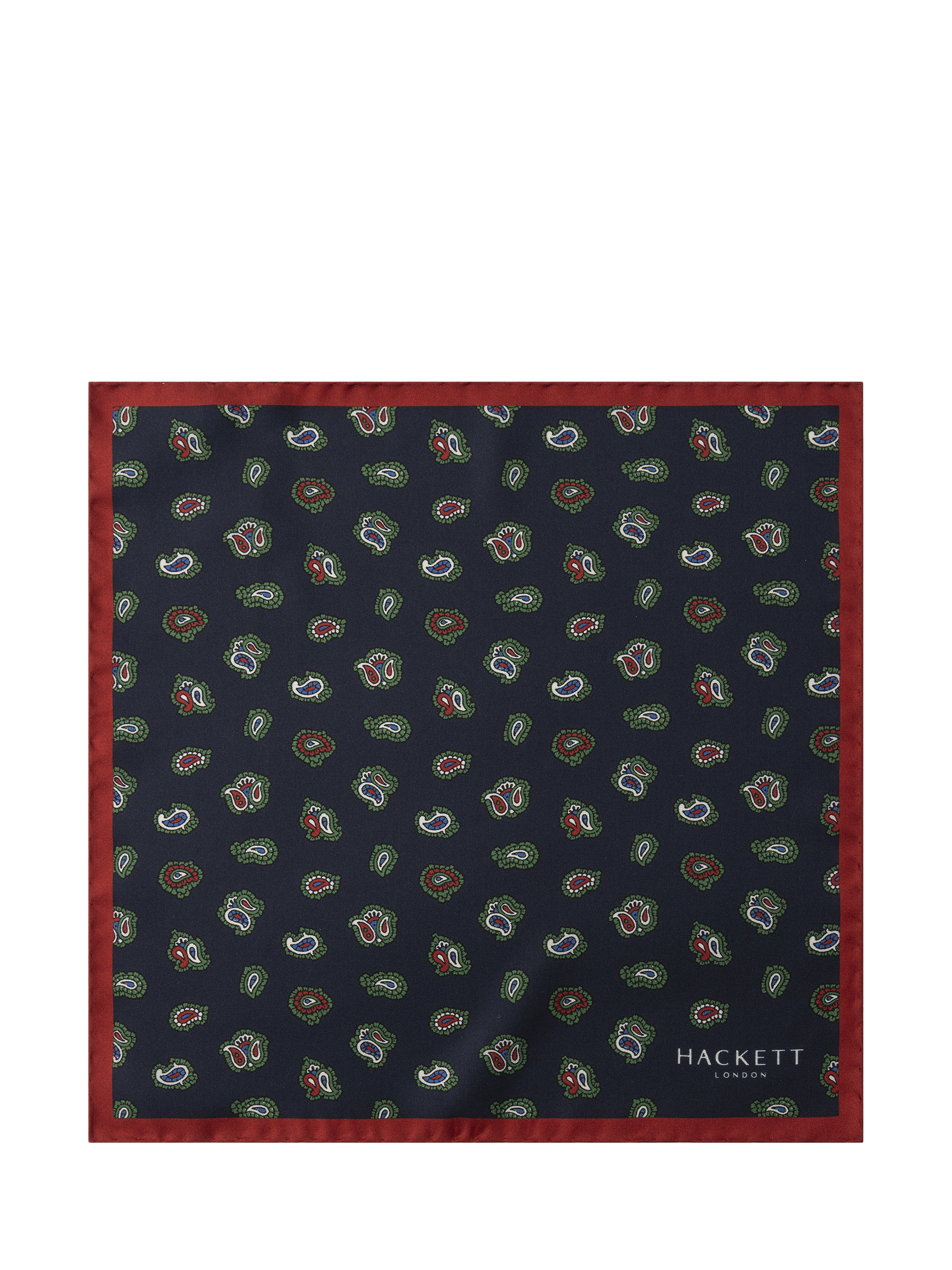 Product image 2 of 4, which shows Hackett London Paisley Print Pocket Square, Navy