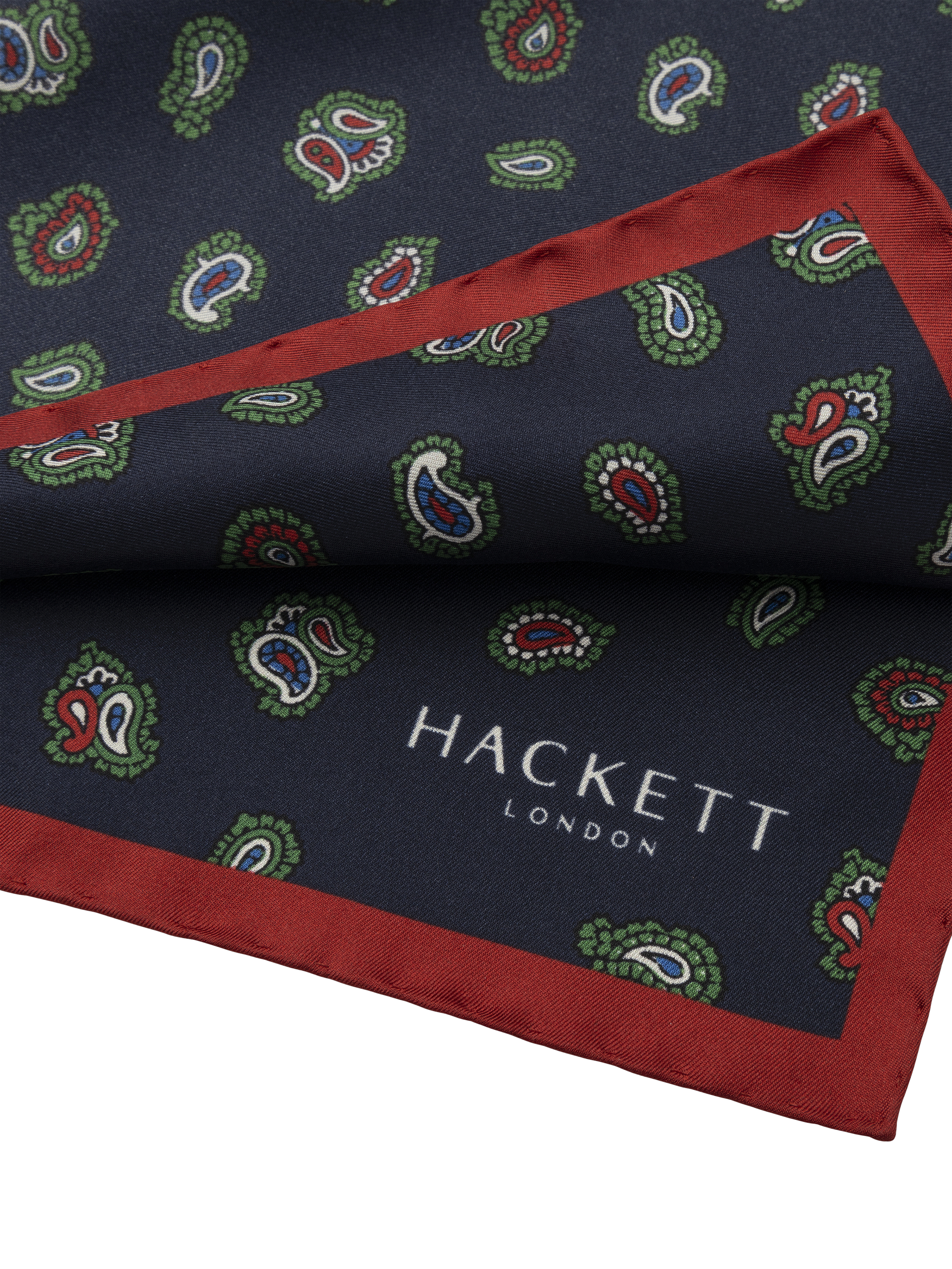 Product image 3 of 4, which shows Hackett London Paisley Print Pocket Square, Navy