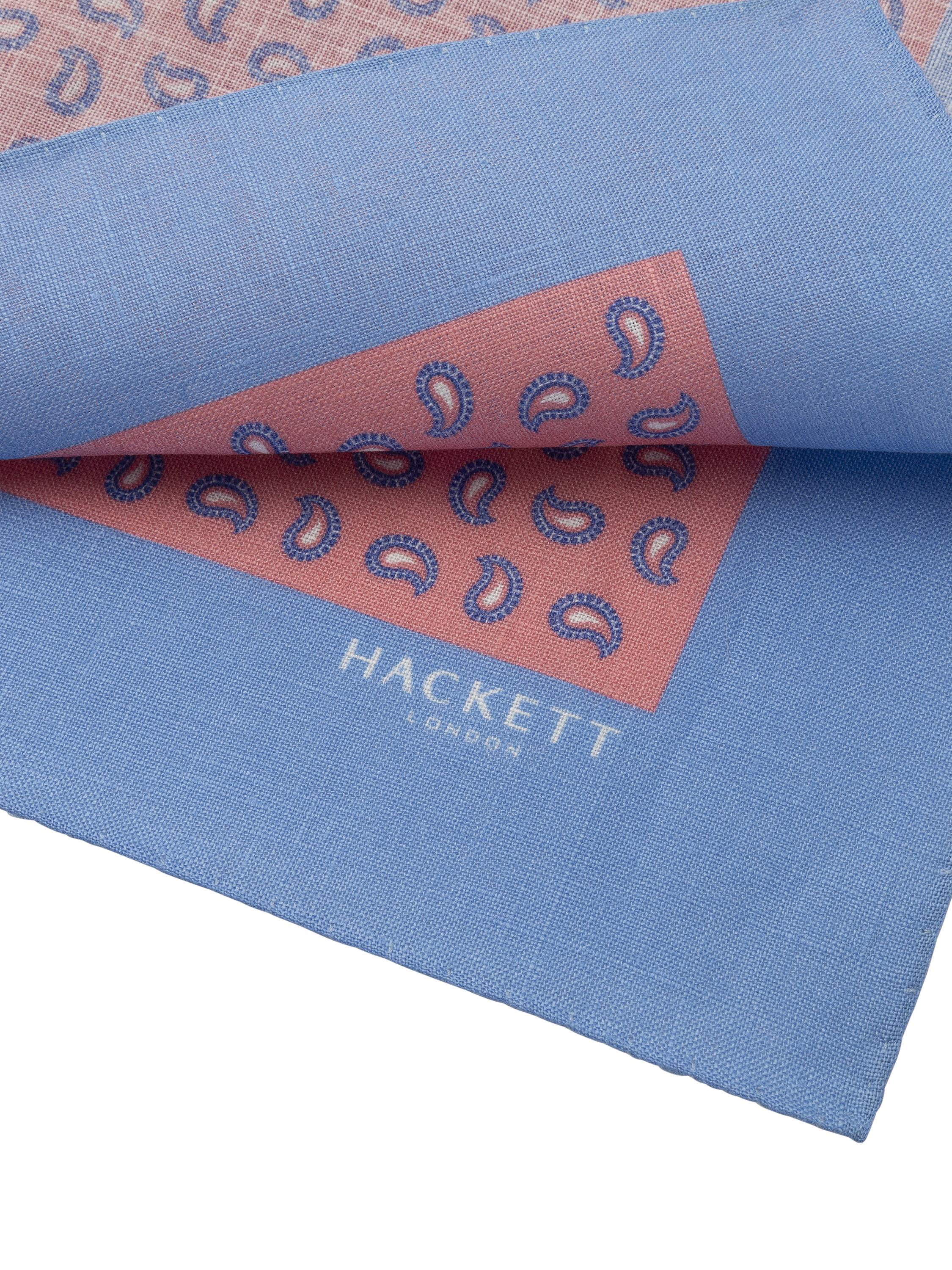 Product image 3 of 4, which shows Hackett London Linen Paisley Handkerchief, Pink