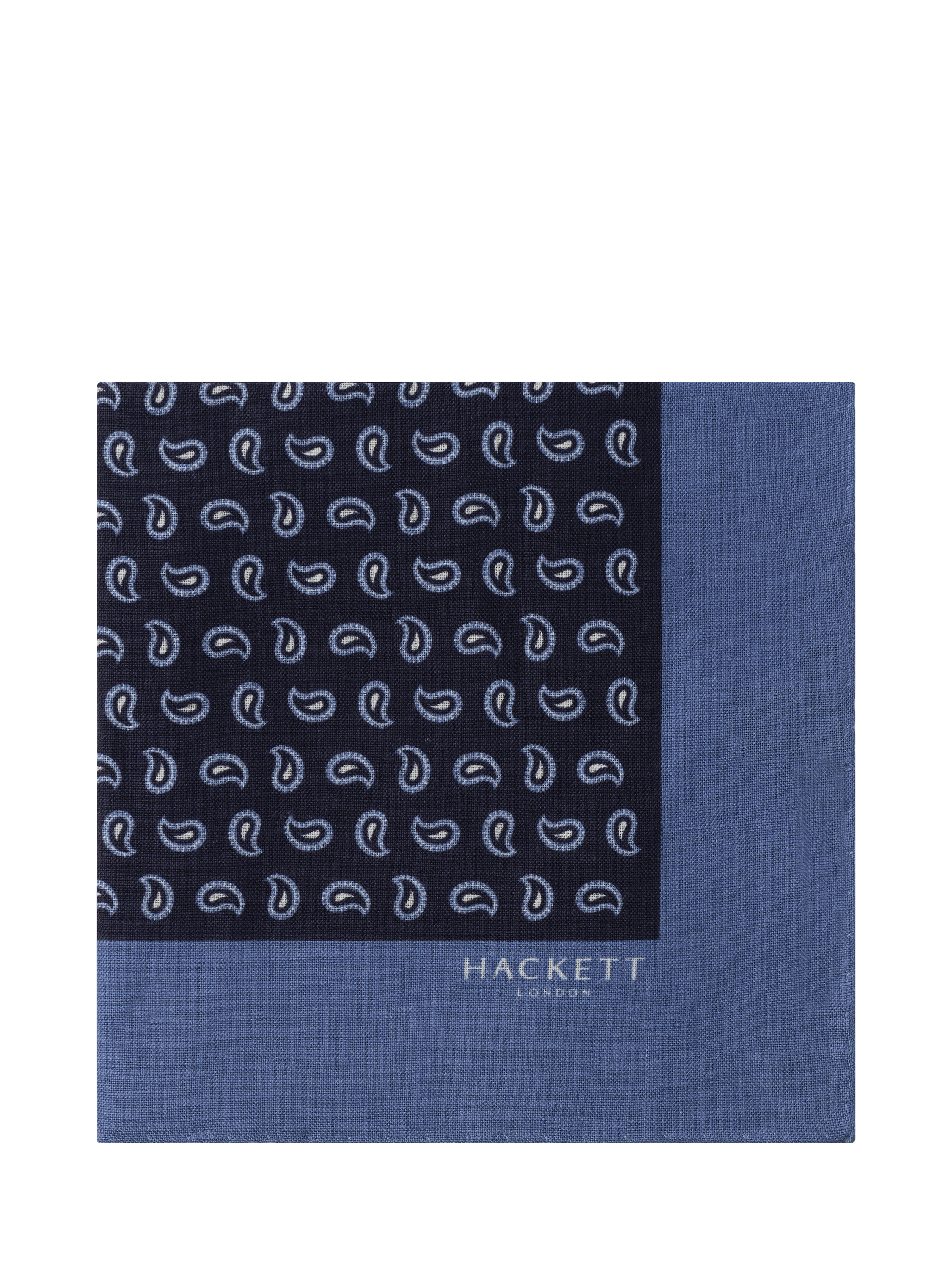 Product image 1 of 4, which shows Hackett London Linen Paisley Handkerchief, Navy
