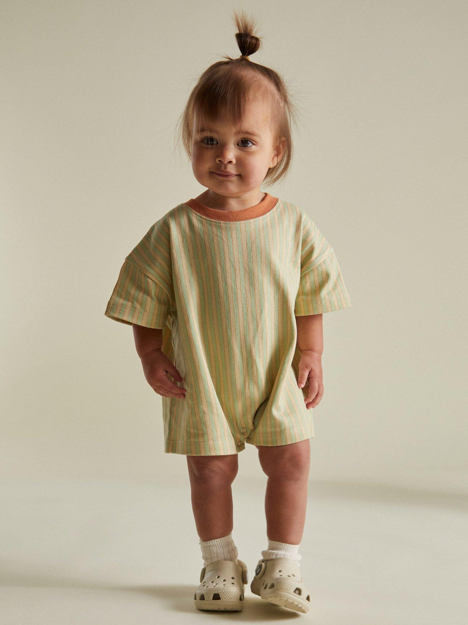 Product image 1 of 5, which shows Claude & Co Kids' Opal Cotton Striped Romper, Sage, 6-12 months