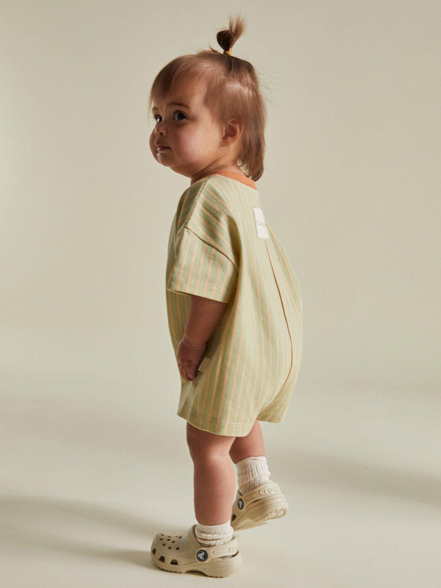 Product image 2 of 5, which shows Claude & Co Kids' Opal Cotton Striped Romper, Sage, 6-12 months