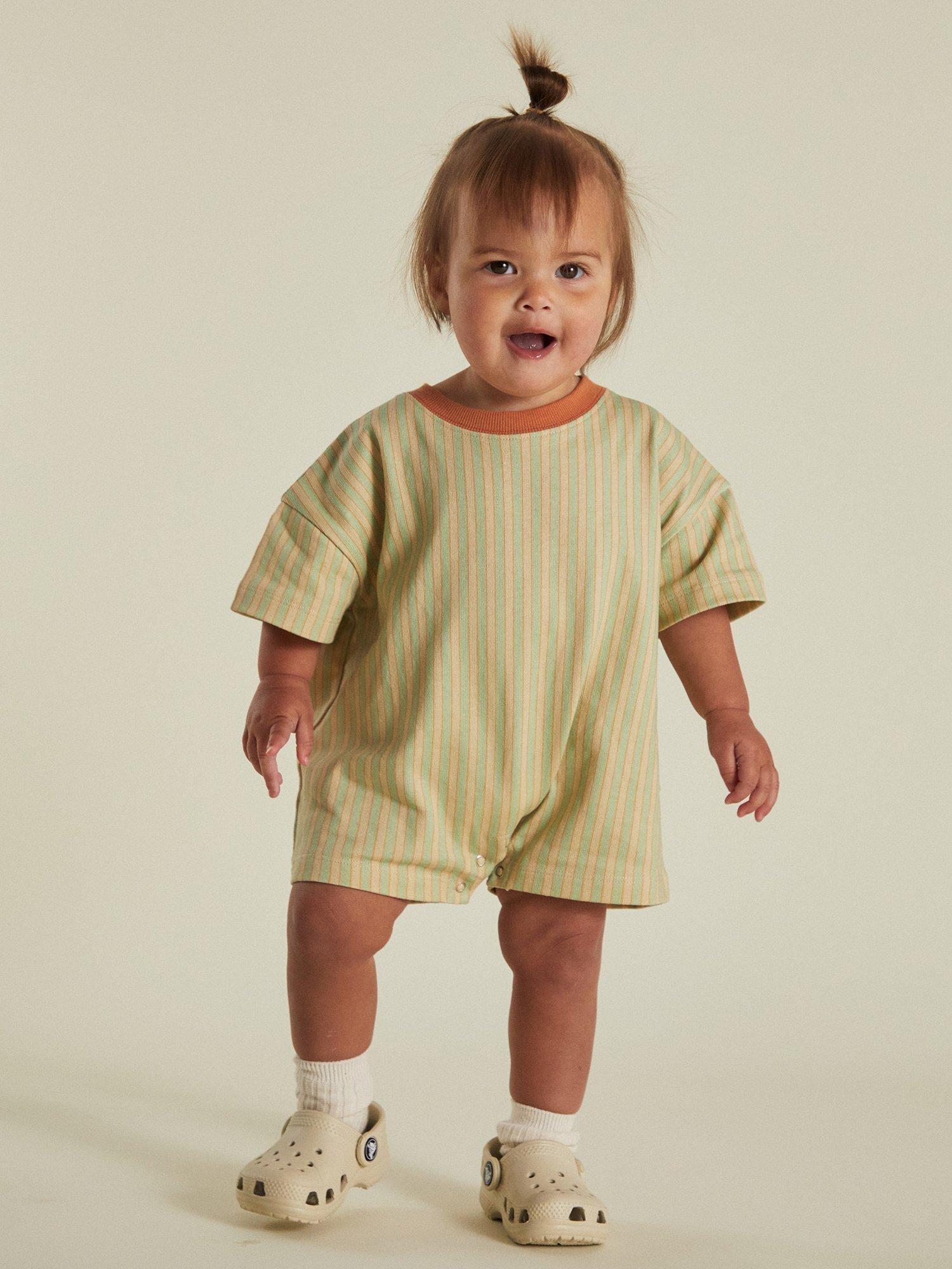Product image 3 of 5, which shows Claude & Co Kids' Opal Cotton Striped Romper, Sage, 6-12 months