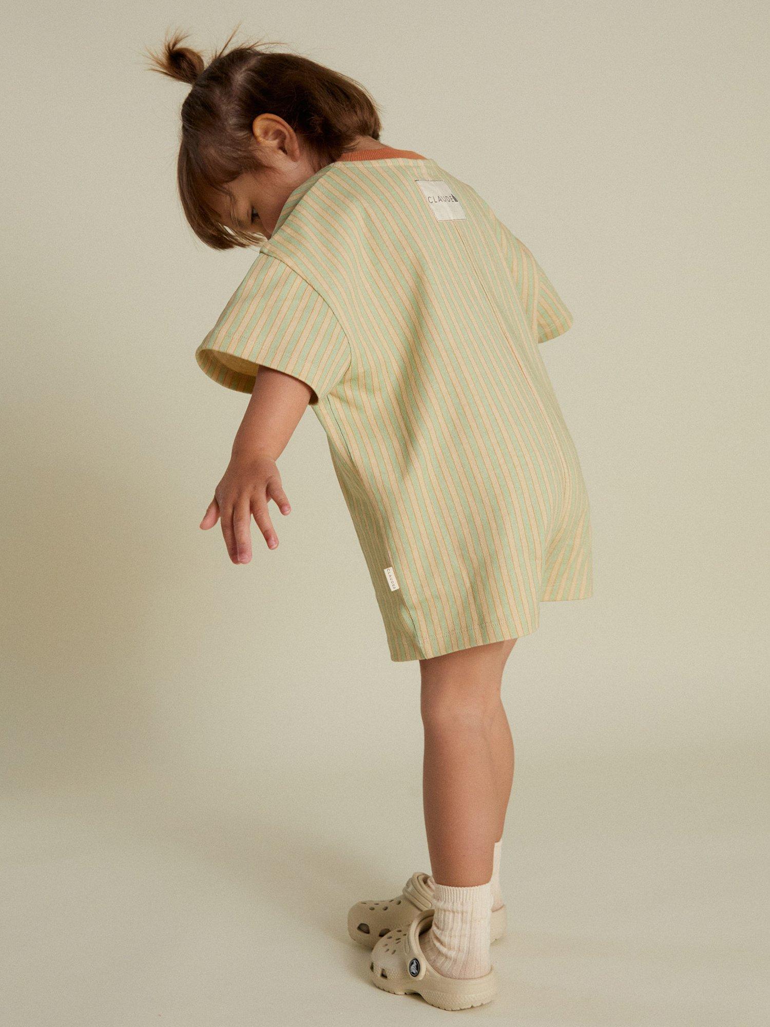 Product image 4 of 5, which shows Claude & Co Kids' Opal Cotton Striped Romper, Sage, 6-12 months