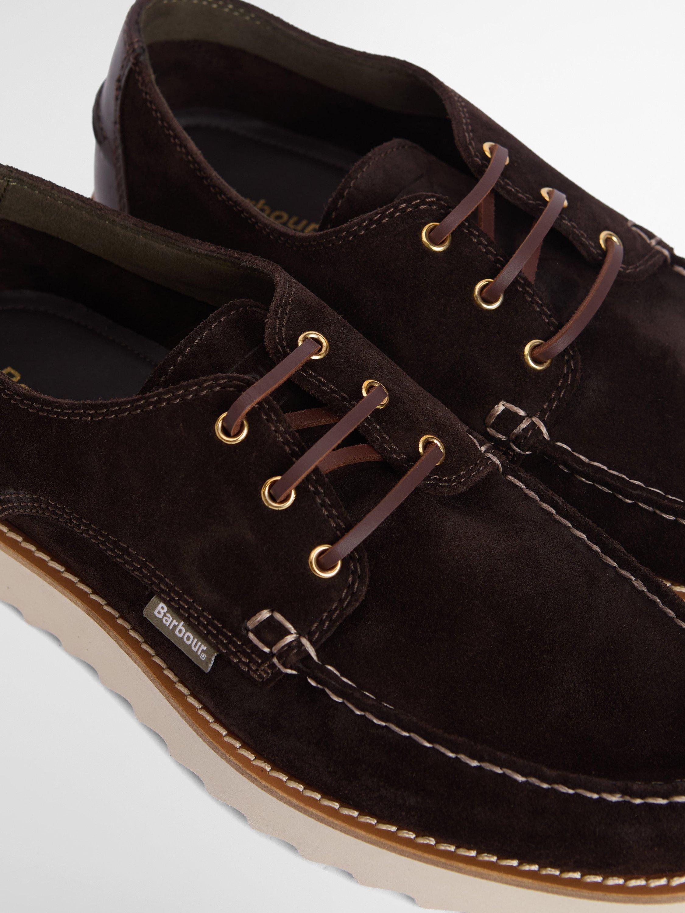 Product image 2 of 6, which shows Barbour Aydon Suede Derby Shoes, Dark Brown, 7