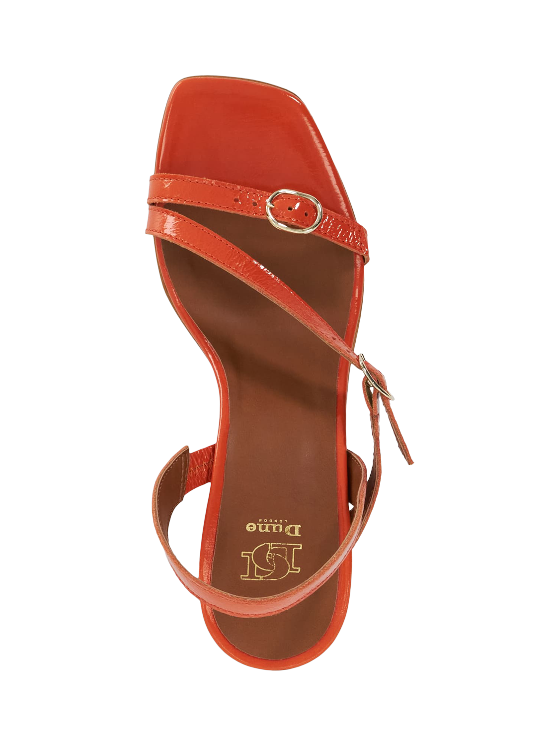 Product image 2 of 5, which shows Dune London Jia Leather Strappy Heeled Sandals, Orange, EU37